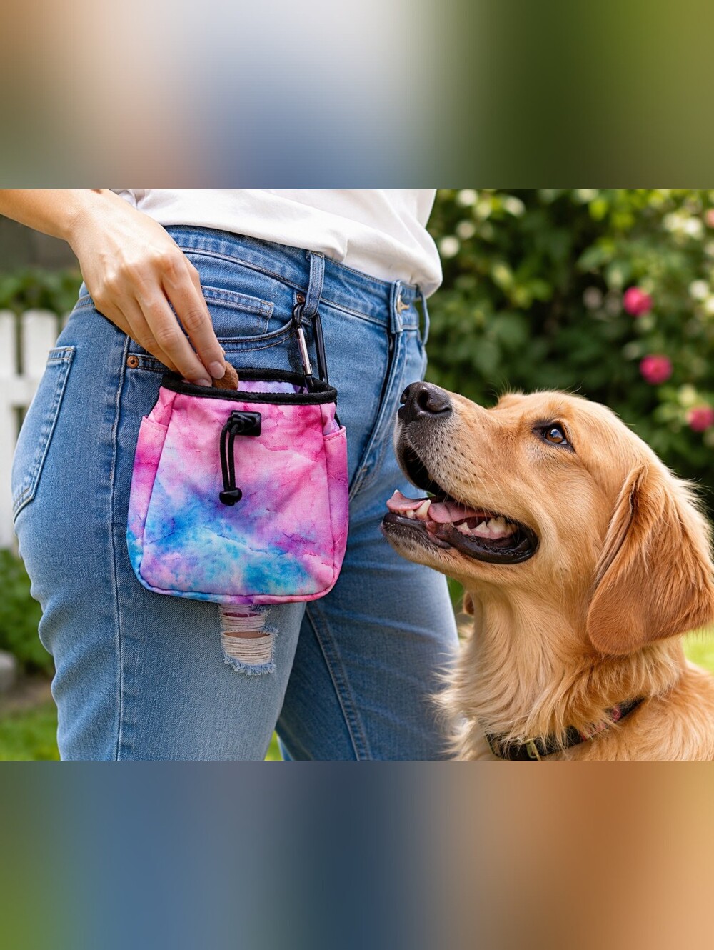 Dog Treat Training Pouch Tie Dye Pink Blue Hands-Free Reward Bag with Clip